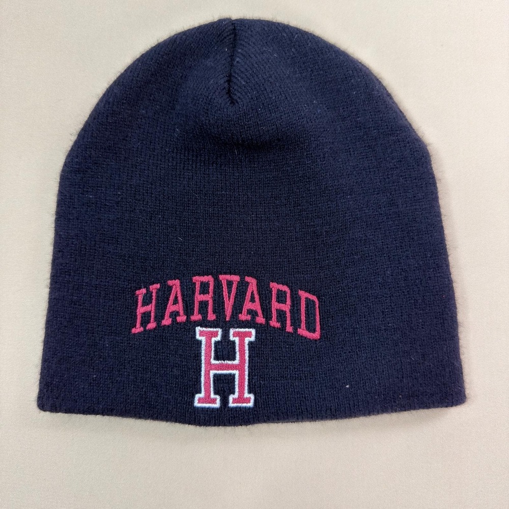 NWOT Vintage Harvard University Beanie Hat Made in USA KC Caps Black Crimson Red